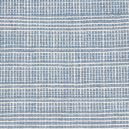 Blue and white striped woven fabric with horizontal bands and subtle grid texture.
