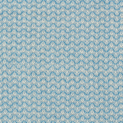Blue and white chevron knit fabric swatch with soft textured yarn, ideal for sweaters or scarves.