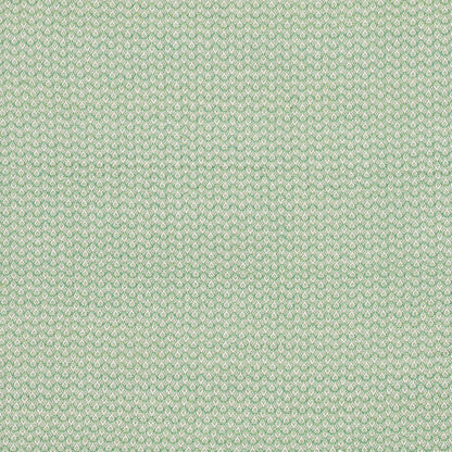 Sage green fabric with a leaf-pattern weave and subtle upholstery texture.