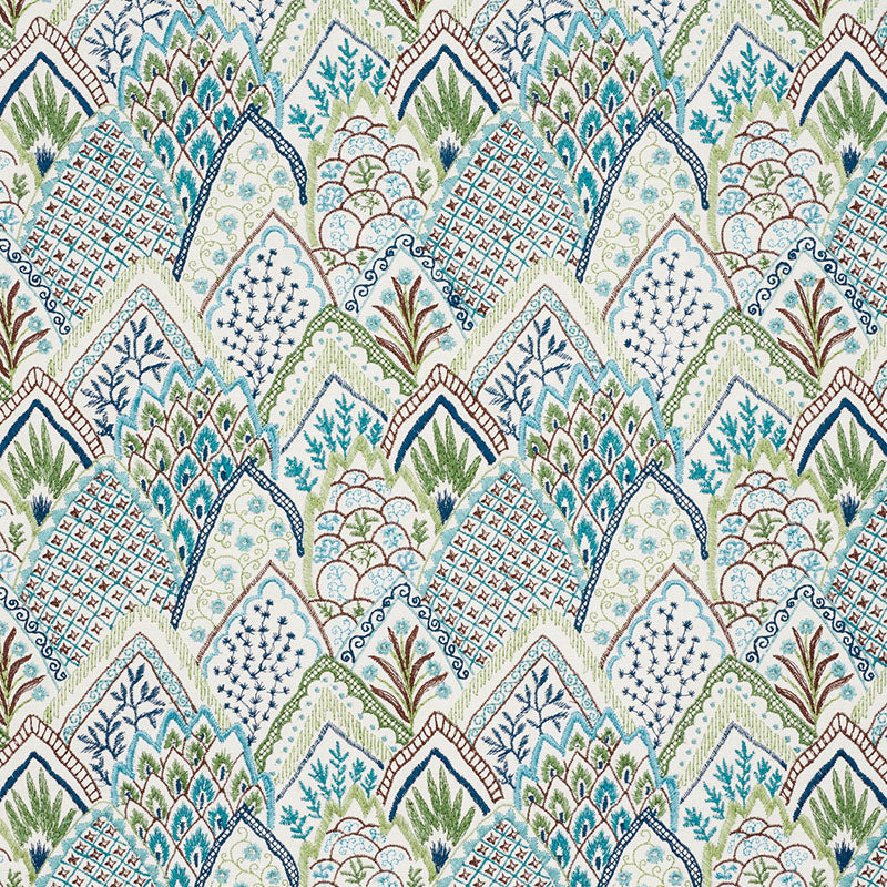 SCHUMACHER  PALAMPORE ALBIZIA EMBROIDERY EMBROIDERIES EMBROIDERIES BLUE , GREEN   - 76311