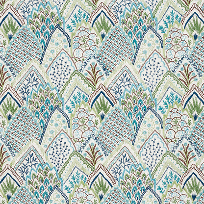 SCHUMACHER  PALAMPORE ALBIZIA EMBROIDERY EMBROIDERIES EMBROIDERIES BLUE , GREEN   - 76311