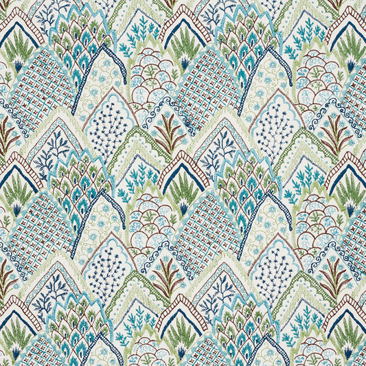 SCHUMACHER  PALAMPORE ALBIZIA EMBROIDERY EMBROIDERIES EMBROIDERIES BLUE , GREEN   - 76311