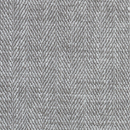 Gray herringbone twill fabric close-up, woven with white and gray threads for a classic textured textile.
