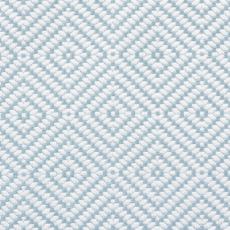 Light blue and white woven fabric with a diamond lattice pattern and subtle raised texture.