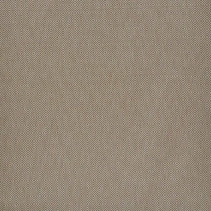 Beige fabric with a subtle diamond lattice geometric pattern in brown tones; woven upholstery textile.