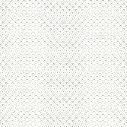 Cream ivory wallpaper with a tiny repeating gray leaf/teardrop pattern.