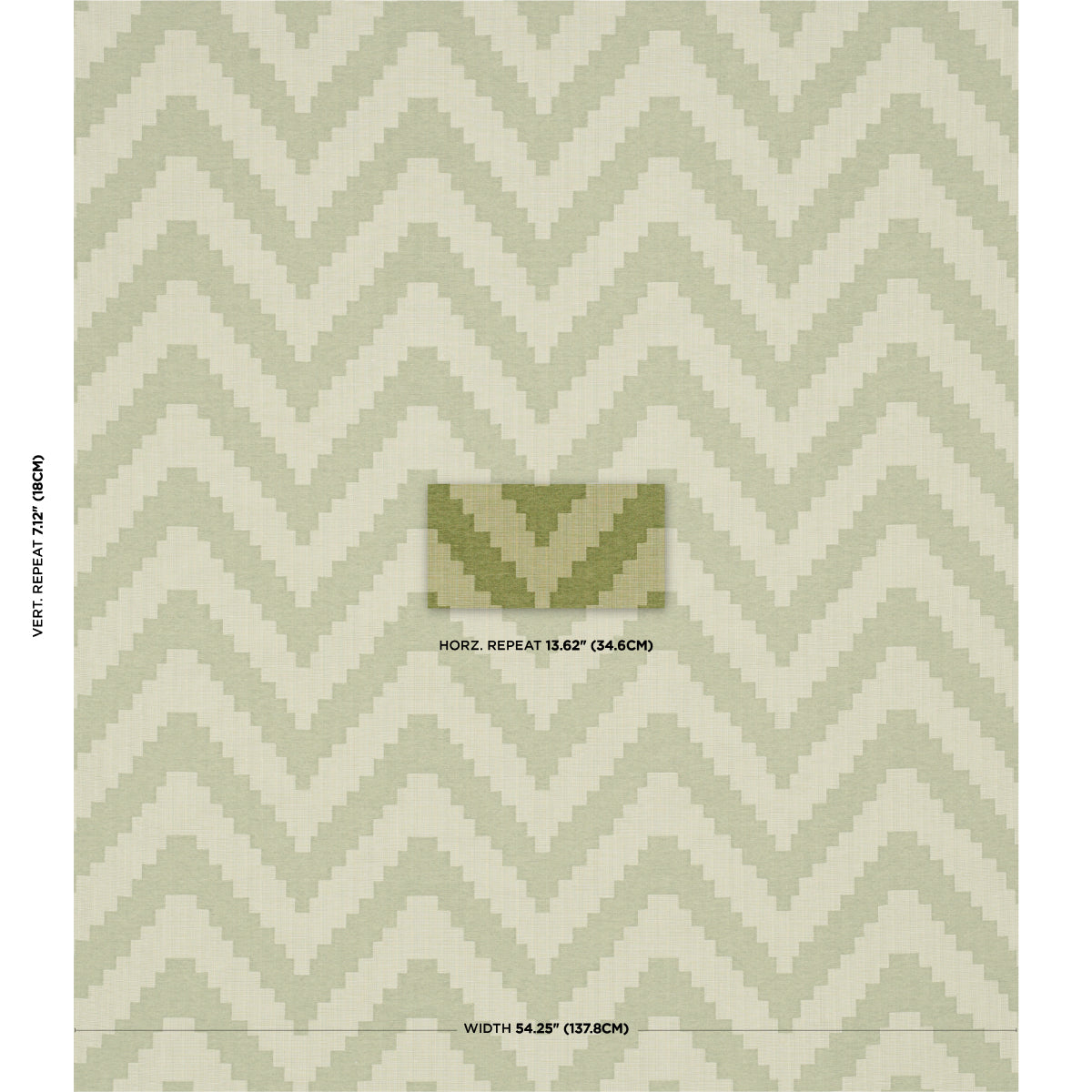 Pale sage green and cream chevron wallpaper with a repeating zigzag geometric pattern.