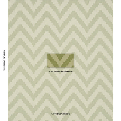 Pale sage green and cream chevron wallpaper with a repeating zigzag geometric pattern.