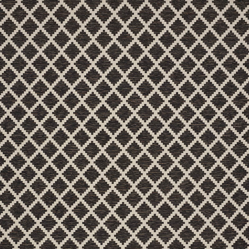 Black woven upholstery fabric with a diamond lattice pattern.