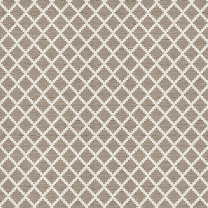 Beige woven fabric with white diamond lattice pattern; neutral decorative textile for rug or wallcovering.