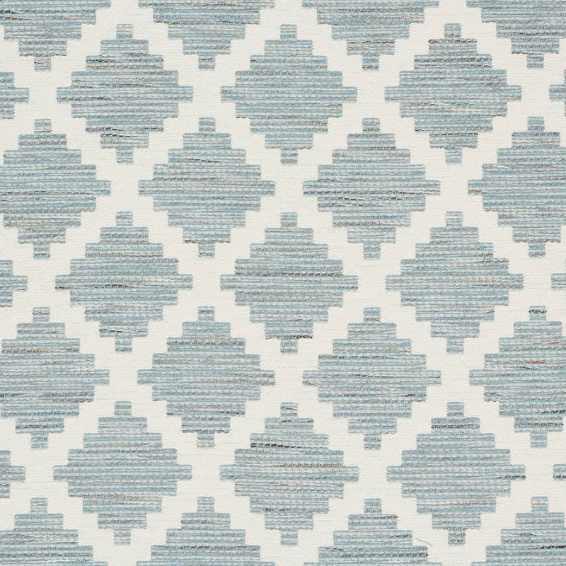 Blue-gray geometric diamond lattice fabric with stepped edges on white background.
