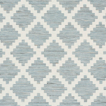 Blue-gray geometric diamond lattice fabric with stepped edges on white background.