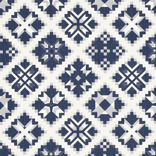 SCHUMACHER  NEW AMERICANA TRISTAN PATCHWORK MATELASSE,PATTERN WOVENS INDIGO   - 76760