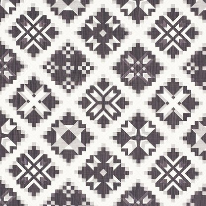Gray geometric quilt-pattern fabric with white and dark gray diamonds and star motifs in a diamond grid.