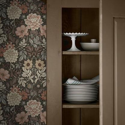 SCHUMACHER  Borastapeter DAHLIA GARDEN   BROWN   - 7689