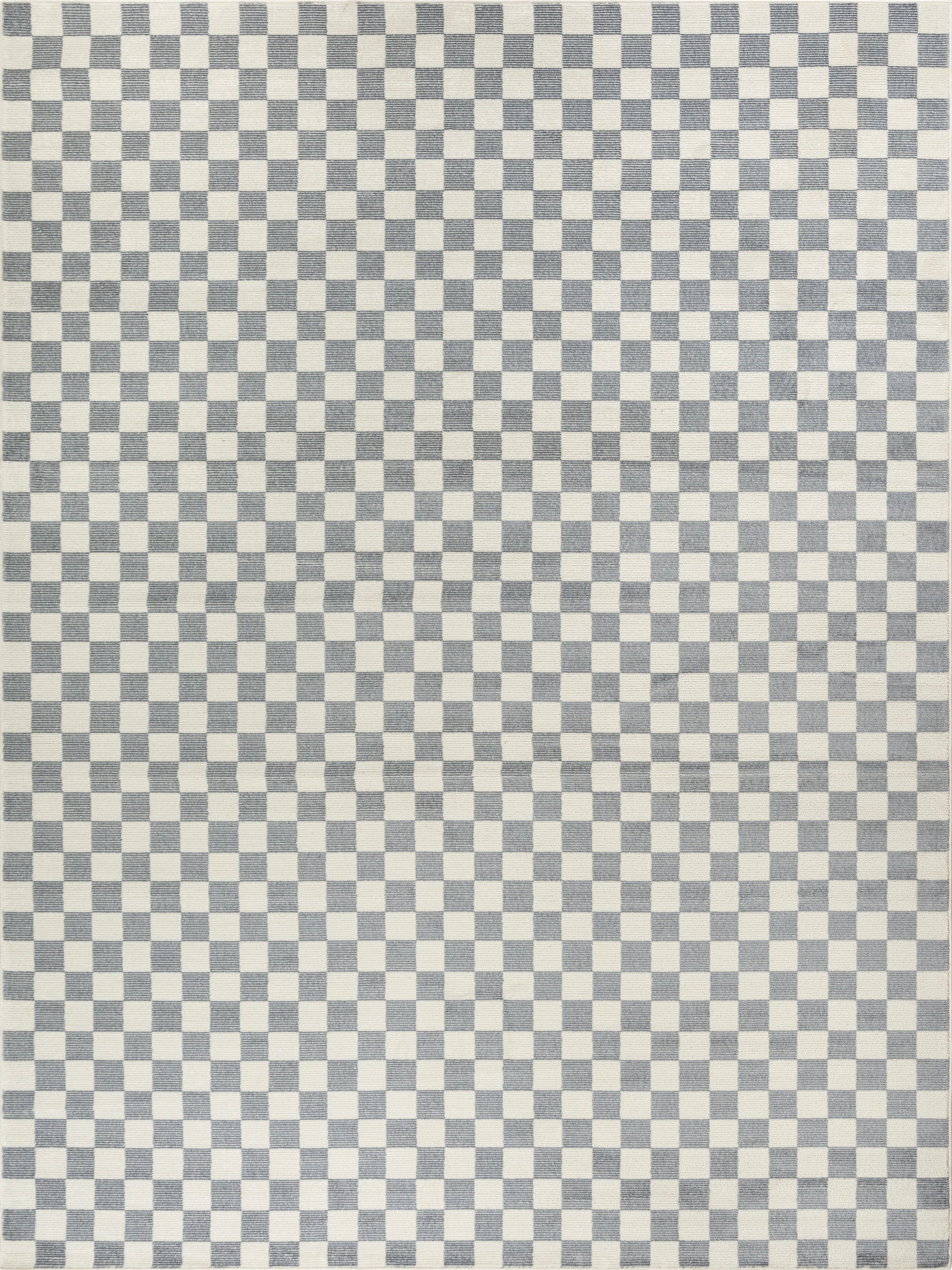 Gray and navy checkerboard woven rug texture with a small square pattern.