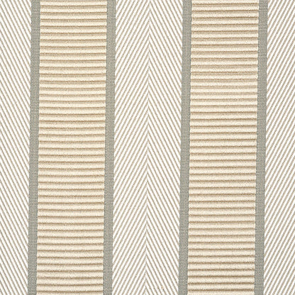 Beige and cream striped woven fabric with vertical ribbed tan panels and slim gray borders.