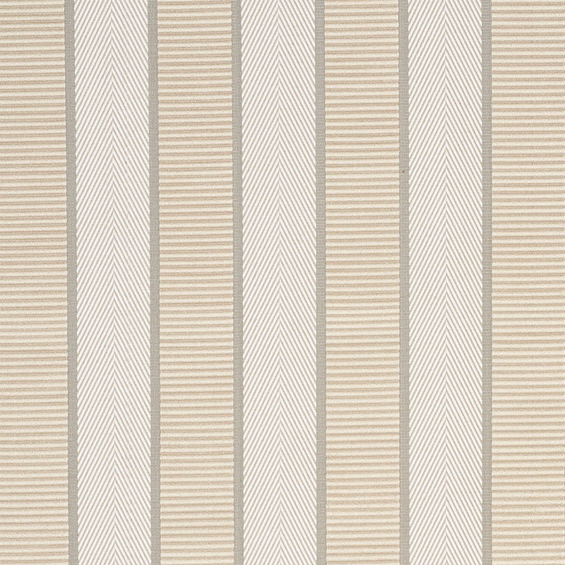 Beige and gray striped wallpaper with alternating chevron and plain bands; textured vertical pattern.