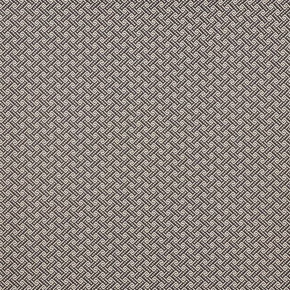 Brown and beige woven fabric with a repeating interlocking geometric lattice pattern, upholstery texture for cushions.
