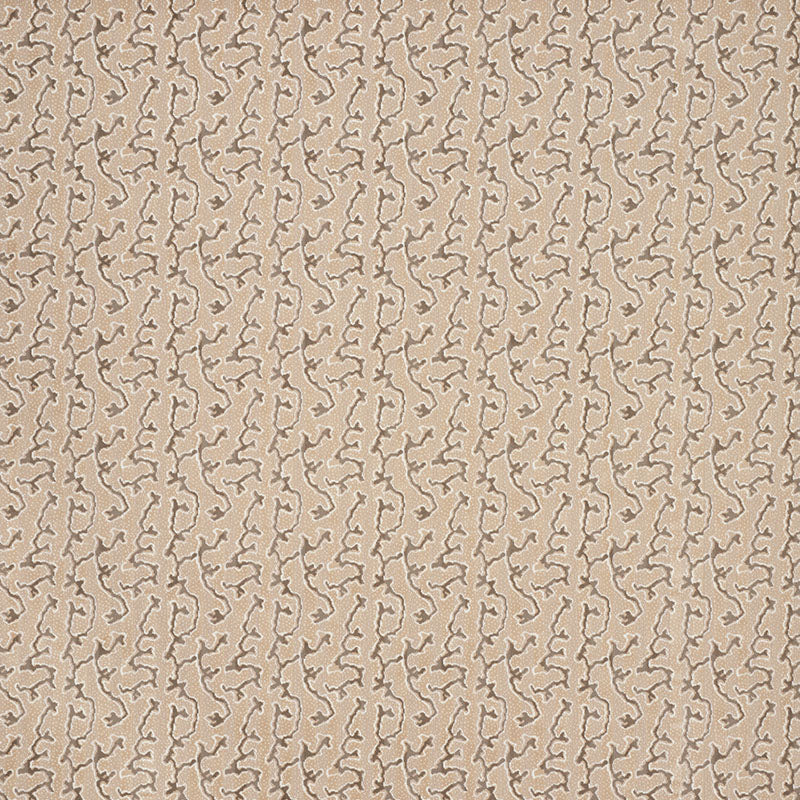 Beige background with repeating brown abstract vine shapes in a rustic decorative pattern.
