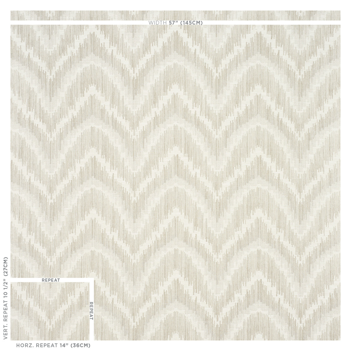 Beige chevron-pattern area rug with subtle woven texture in cream tones.