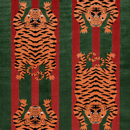 SCHUMACHER FABRIC  VELVET & VELVET TRIMS JOKHANG TIGER VELVET   RED & GREEN   - 77235