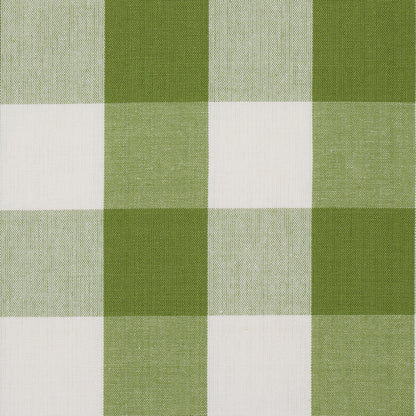 Green and white checkered gingham fabric with woven texture and alternating square pattern.
