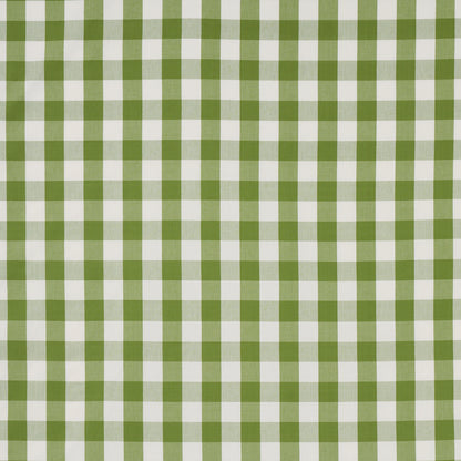 Green and white cotton check pattern; woven gingham fabric.