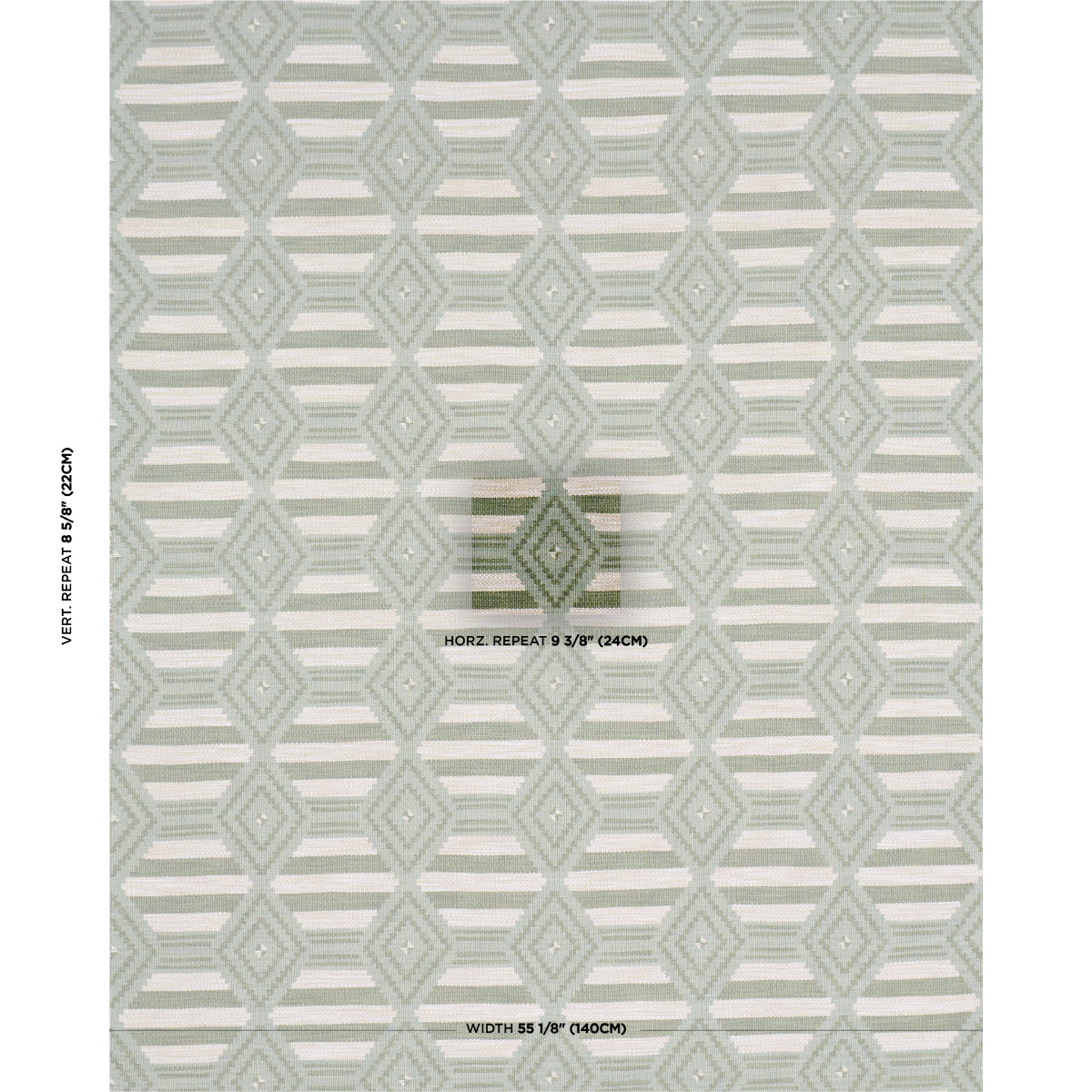 Geometric grey-green diamond lattice with subtle horizontal stripes; woven fabric pattern