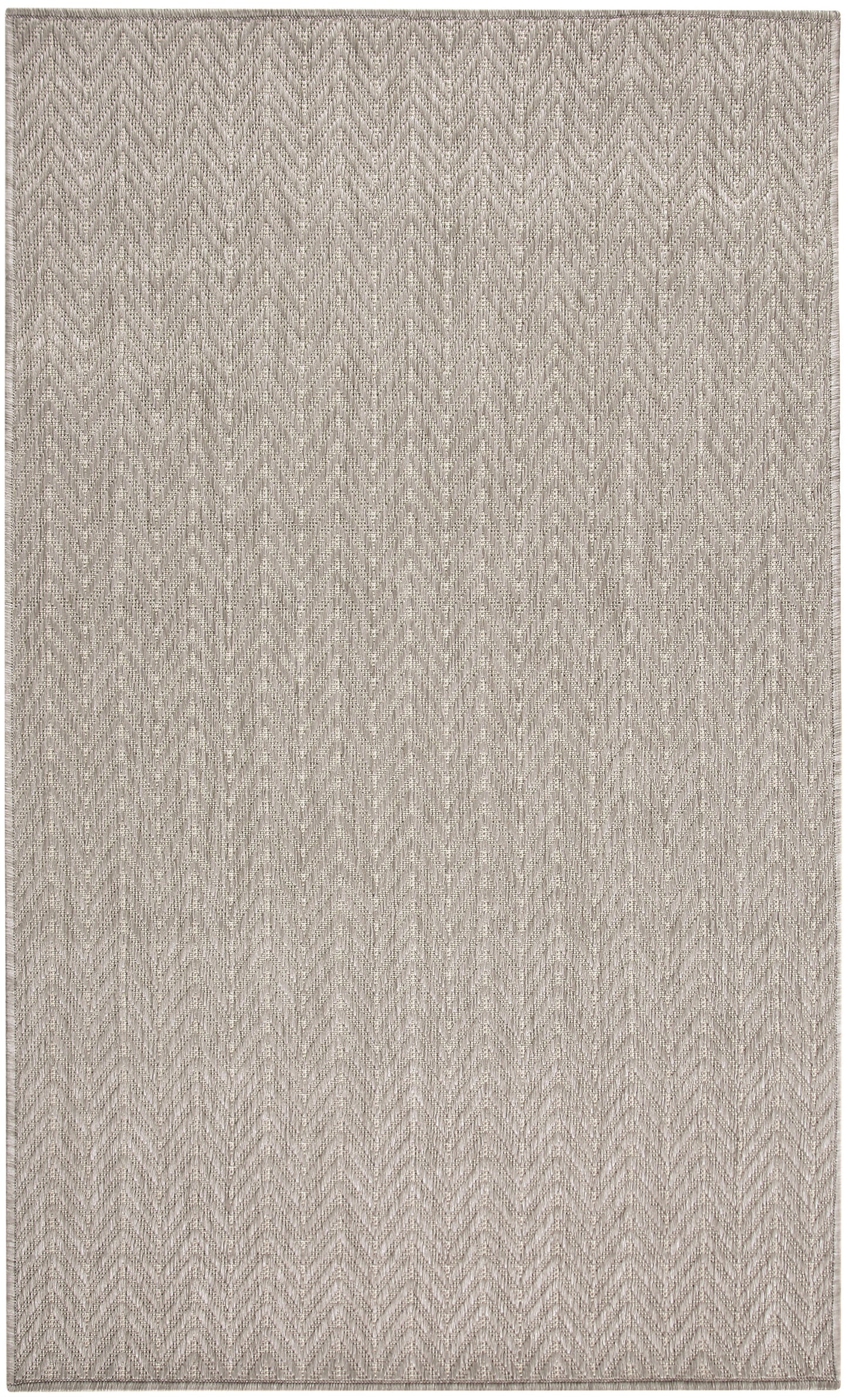 Neutral beige chevron rug with subtle woven texture.