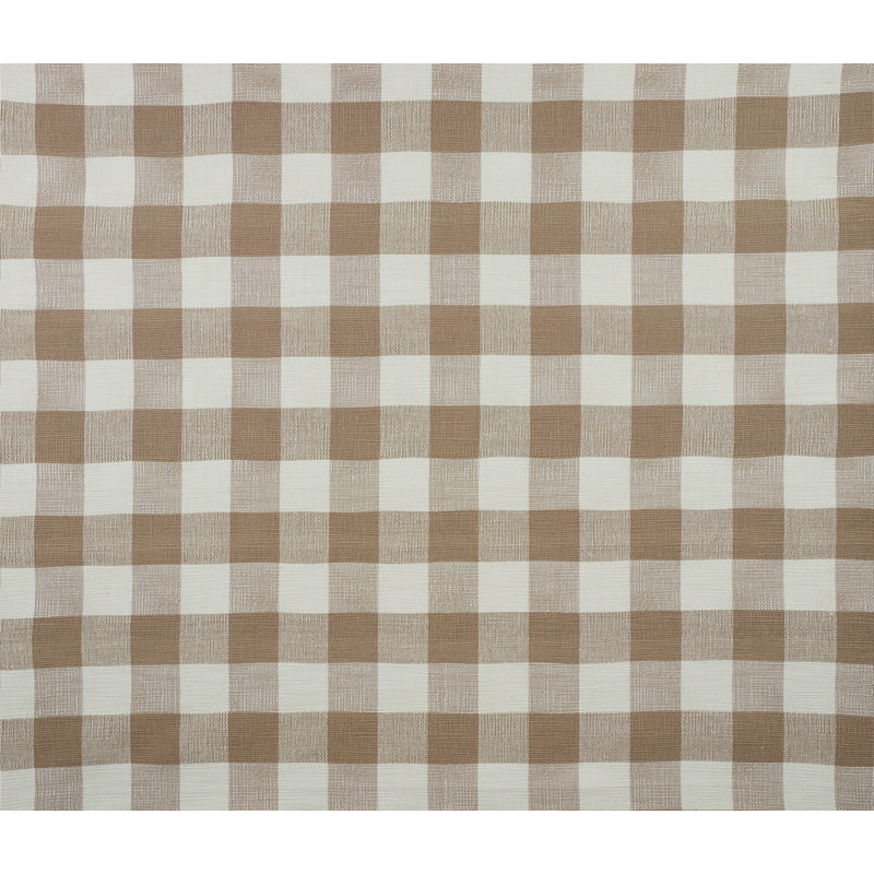 Beige and white gingham check fabric pattern with evenly spaced squares.