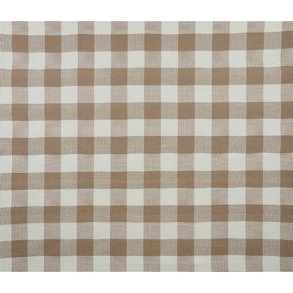 Beige and white gingham check fabric pattern with evenly spaced squares.