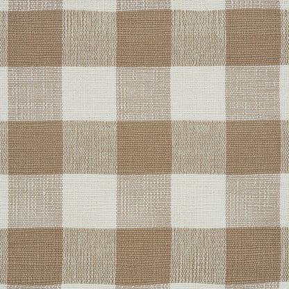 Beige and tan checked woven fabric, gingham-style pattern with a textured, chunky weave.