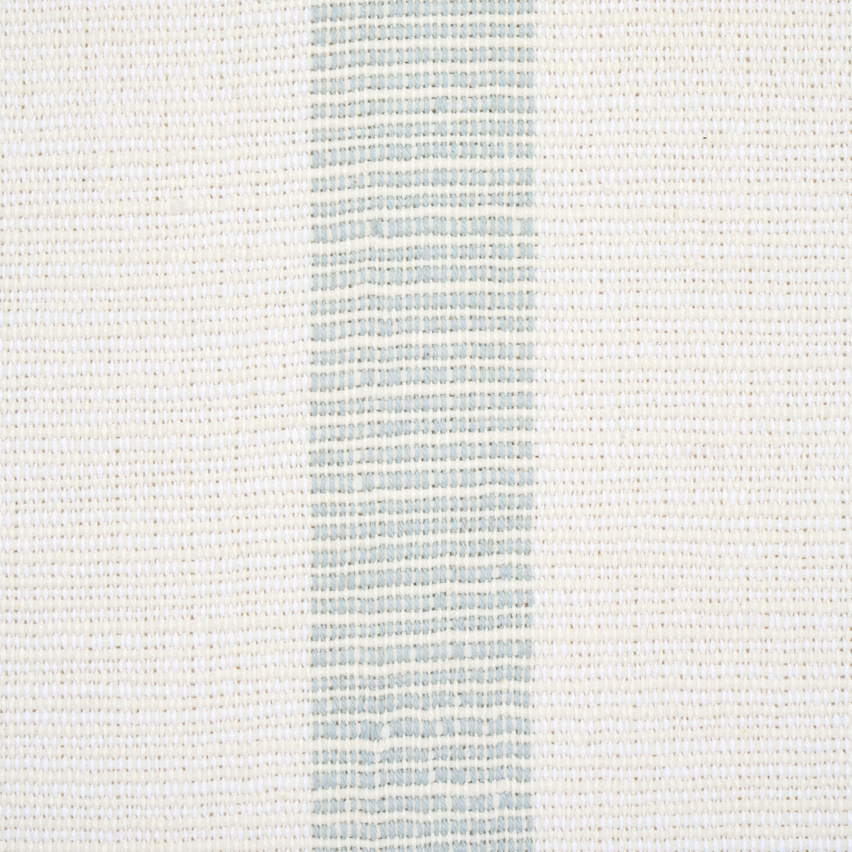 Cream woven fabric with a pale blue vertical stripe running down the center, textured linen-like weave.