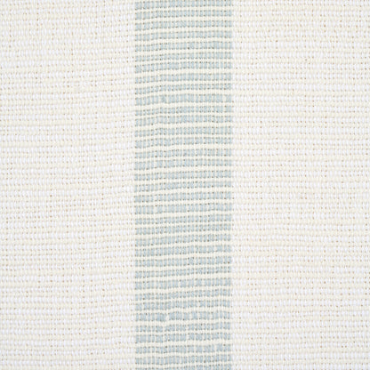Cream woven fabric with a pale blue vertical stripe running down the center, textured linen-like weave.