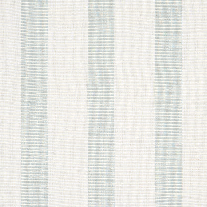Beige woven fabric with vertical pale blue-gray stripes; soft textile for home decor.