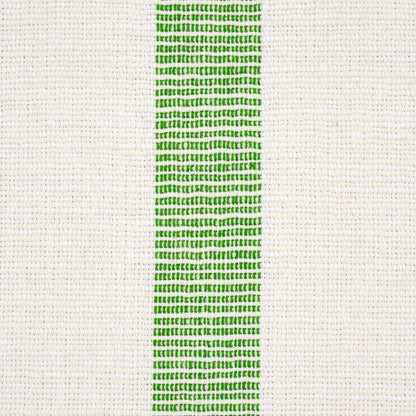 Cream woven fabric with a bright vertical lime-green stripe and a textured surface.