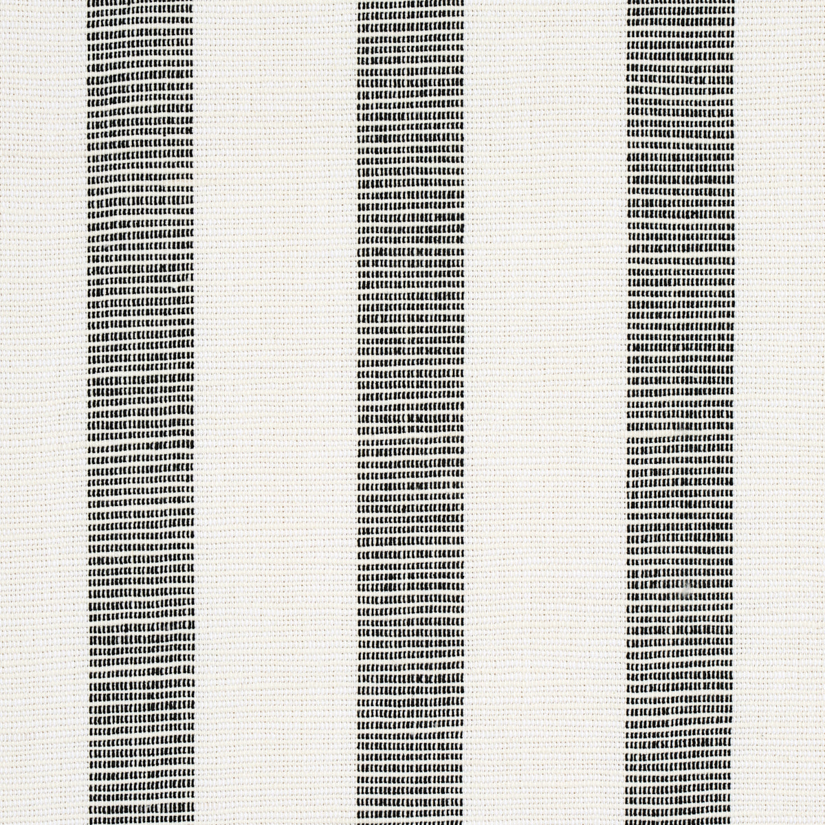 Cream woven fabric with tall vertical black dotted stripes, modern stripe pattern for upholstery or curtains.
