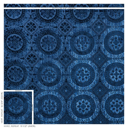 SCHUMACHER  CUT & PATTERNED VELVETS SUZANI STRIE VELVET CUT VELVET CUT VELVET SAPPHIRE   - 77640