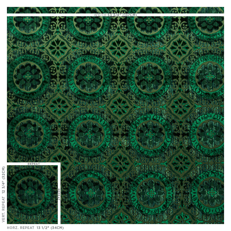 SCHUMACHER  CUT & PATTERNED VELVETS SUZANI STRIE VELVET CUT VELVET CUT VELVET EMERALD   - 77641