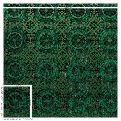 SCHUMACHER  CUT & PATTERNED VELVETS SUZANI STRIE VELVET CUT VELVET CUT VELVET EMERALD   - 77641