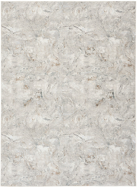 Neutral gray-beige rug with subtle marbled texture; soft flat-weave, rectangular, ideal for living room or bedroom.