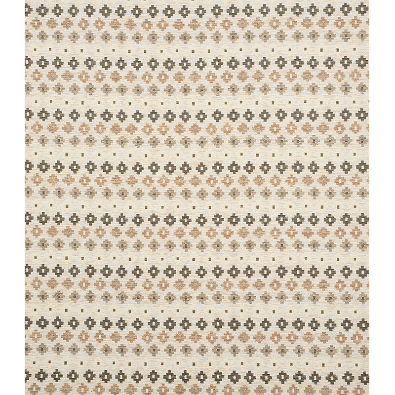Beige woven fabric with repeating brown and gray diamond motifs; neutral geometric pattern for upholstery or apparel.