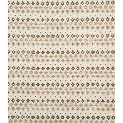 Beige woven fabric with repeating brown and gray diamond motifs; neutral geometric pattern for upholstery or apparel.