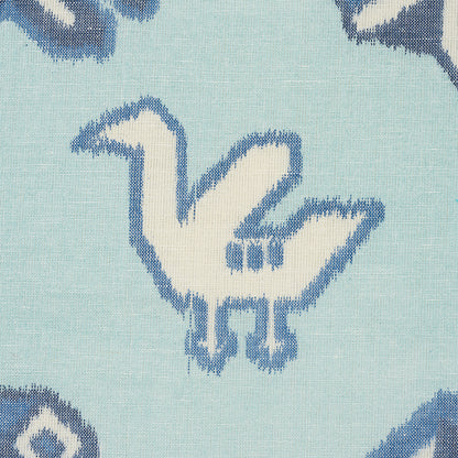 Light blue woven fabric with a blue warp-print pattern.