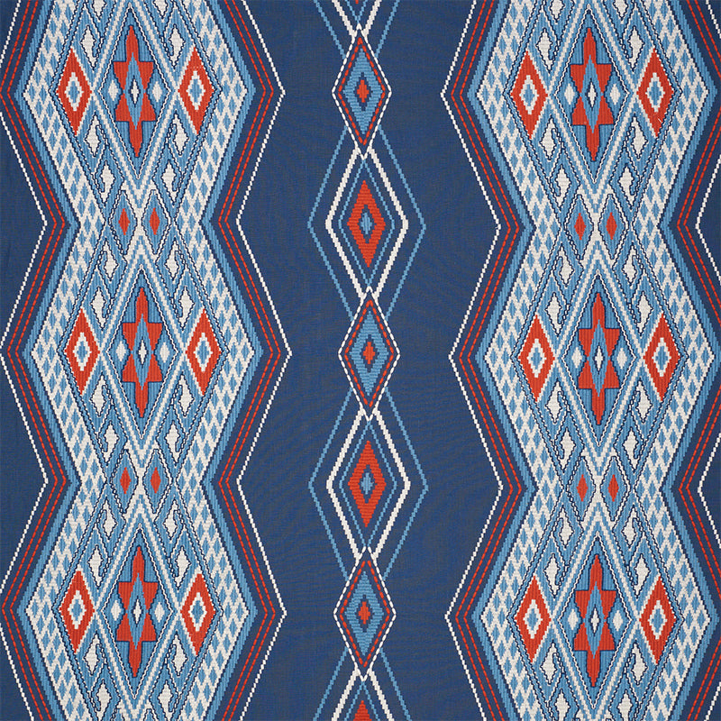 SCHUMACHER  TRUE WEST Bayeta Embroidery WOVEN WOVEN BLUE , RED   - 78150
