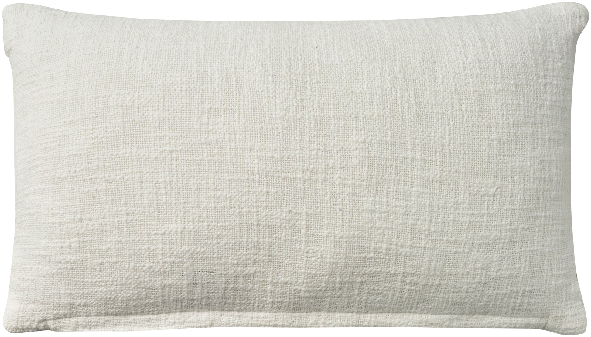 Rectangular cream linen-textured throw pillow, soft neutral cushion for sofa or bed.