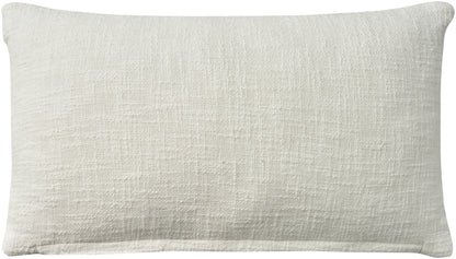 Rectangular cream linen-textured throw pillow, soft neutral cushion for sofa or bed.