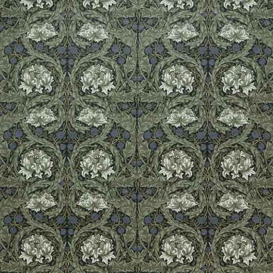 STOUT TEXTILES  UPHOLSTERY,VELVET TRADITIONAL, LEAF INDIGO,INK   - 7877-1