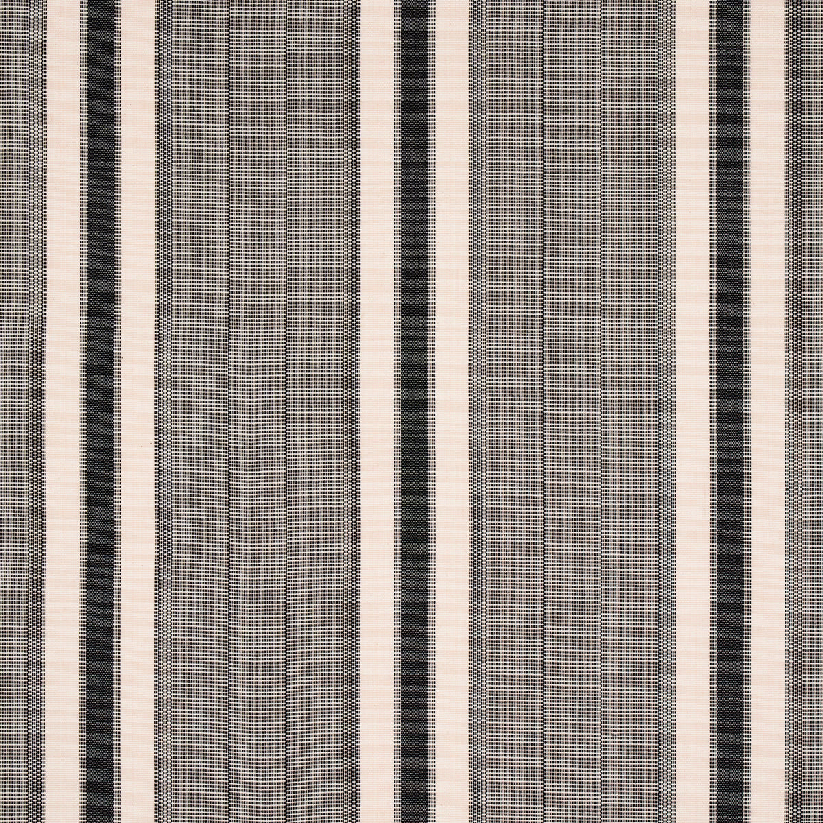 Beige and black vertical striped woven fabric with textured panels; upholstery textile.